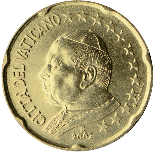 Vatican City 20 euro cent (2002) - Profile picture of Pope John Paul II